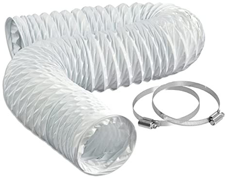 LOOTICH Flexrohr Ø 204mm Länge 2,5m Weiß PVC Abluftschlauch Flexibel Luftleitungen Rohr Flexschlauch für Klimaanlagen Wäschetrockner Abzugshaube mit 2 Schlauchschelle Edelstahl