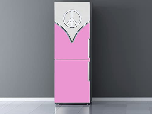 Oedim Vinilo Frigorífico Furgo Hippie con Símbolo Paz Rosa, Vinilo Decorativo para neveras, 200x60cm, decoración para cocinas, Pegatina Nevera