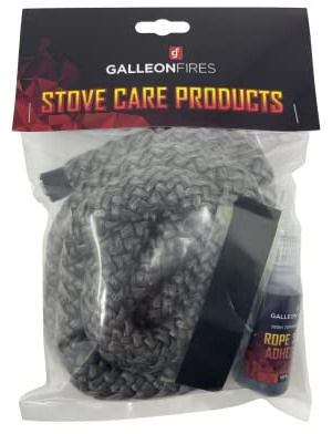 16mm x 2m Standard Stove Door Rope with Large Glue, Replacement Black Ropes Kit Seal Pack (with 50ml Super Seal Glue)