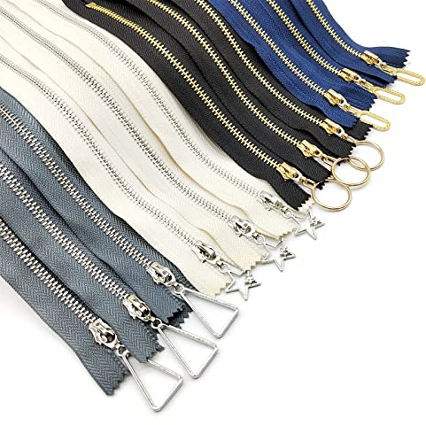 Lampo Metallo 12 pezzi, 4 taglie 15/20/30/40 cm Cerniera Colorata Mista Cursore Metallo Geometrico Chiusura Lampo Cucire Artigianali Fai-da-te Borsetta Borsa tote Borsa Cuscino (4 taglie)