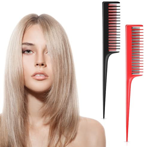 2Pcs Back Combing Combs Hairdressing Back Combing Brushes Triple Teasing Comb Black and Red Hair Root Teasing Rat Tail Comb for Back Combing Root Teasing, Evening Styling, Adding Volume