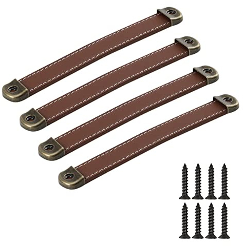 SYDARSYN 4 Stk Ledergriff Möbelgriff Antik Schrankgriff Türgriff Handgefertigter Leder Schubladengriff Kommode Schrank Knob Griffe Möbel Küche Zieht Knöpfe 160mm