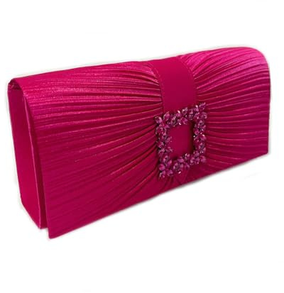 LeahWard Women's Satin Clutch Bag Crystal Wedding Party Evening Handbag (Fuchsia)