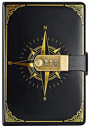 LinYesh Journal en cuir Synthétique avec Serrure à Code, A5 Carnet de Notes rétro à motif Nautique, Agenda de Voyage avec Serrure à Combinaison, Verrouillage à Code Personnel