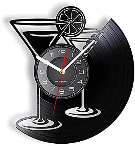 12 Inch Vinyl Record Wall Clock Martini Glass Laser Cut Wall Clock Cocktail With Lemon Slice Modern Wall Watch Decor For Bars Clubs Pubs