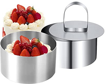 Anillos de Postre y Comida, 4 Unidades, Acero Inoxidable, Redondos, Juego de Anillos para Tartas, pequeños Anillos para Tartas, 8 cm, moldes de Postre con empujador para o cocinar, Galletas, Postre