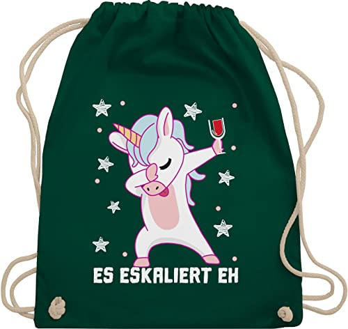 Shirtracer Turnbeutel Rucksack - & Alkohol Damen - Es eskaliert eh Festival Saufi Party Malle lustig I Party Einhorn Dabbing - Unisize - Dunkelgrün - einhornrucksack saufrucksack sauf wein beutel