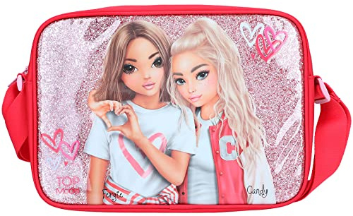 Depesche 12235 TOPModel One Love - Umhängetasche in Rosa und Rot mit Herzen, Tasche mit Reißverschluss und längenverstellbarem Tragegurt