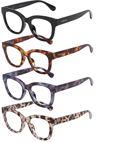 KSSESSE Reading Glasses for Women Men Square Oval Readers with Spring Hinge Thick Frame Style (Mixed Colors-C1, 1.50, x)