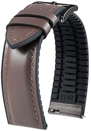 BINLUN Leder Silikon Uhrenarmbänder 14mm 16mm 18mm 19mm 20mm 21mm 22mm Schnellverschluss Hybrid Gummi Lederarmband für Smartwatches 6 Farben Herren Damen（Braun,18mm,Schwarze Schnalle