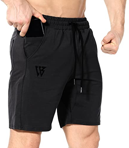 BROKIG Baumwolle Sporthose Herren Kurz Fitness Gym Shorts | Sport Shorts Herren Slim Fit, Training Shorts mit Reißverschlusstasche, Atmungsaktiv Trainingshose Herren Kurz
