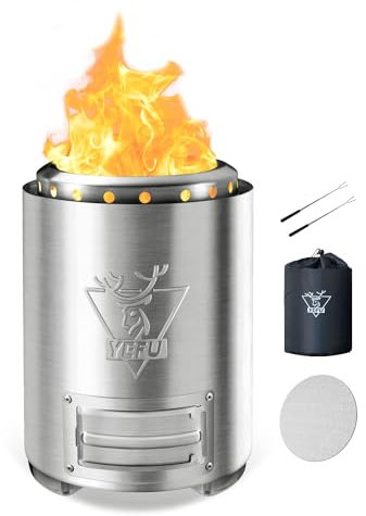 YEFU Herd Tischplatte Feuerstelle 18,0 x 26,7 cm, rauchfreie Tisch-Feuerstelle, angetrieben durch Pellets oder Holz, Ganzkörper aus 304 Edelstahl (Verstellbarer Edelstahl)