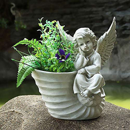 Gartentopf-Rasenornamente, Engel, Blumenzylinder, Skulptur, Innenhof, kreative Gartenlandschaft, Ornament, Dekor für Zuhause, Garten, Blumentopf (D 31 x 18 x 30 cm)