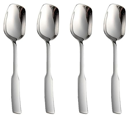 ChenShuo Stainless Steel Fashion Square Head Dessert Spoons, Mirror Polished Ice Cream Spoon, Creative Stirring Snow Cone Spoon, 7.6 Inches, 4 Pack