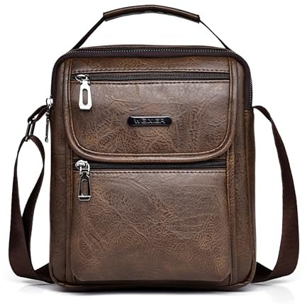 Goecice Umhängetasche Herren Vintage Leder Klein Tasche Herren Schultertasche Hohe Kapazität Männerhandtasche Shoulder Bag Crossbody Messenger Bag Casual Handtasche für Arbeit Reise(Dunkelbraun)