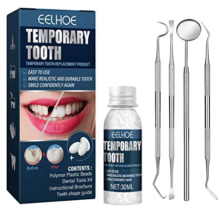 MEPHILIMIA® Zahnersatz Prothese Temporäre Zahnreparatur Kit Provisorischer Zahnersatz Zahnkleber Set Temporäres Zahnreparaturset Formbar Künstliche Zähne DIY temporäre Zahnreparaturperlen mit Werkzeug