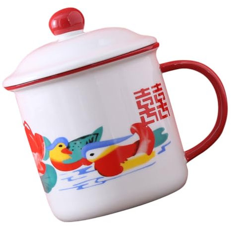 ABOOFAN Emaille-imitat-becher Kaffeeglas Mit Deckel Paar Kaffeebecher Emaille Reisebecher Emaille Wasserbecher Chinesische Wasserkrüge Tasse Für Keramik Rot China Liebhaber Konzentrieren