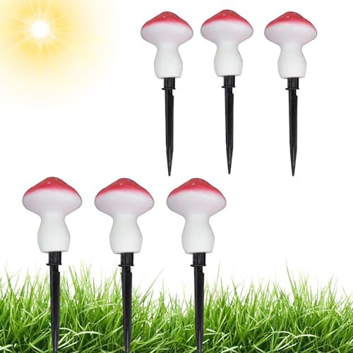 Luces solares de hongo para jardín al aire libre, juego de 6 lámparas solares rojas, mini lámpara de hongo, adornos de jardín, decoración de iluminación de paisaje impermeable para camino, maceta,