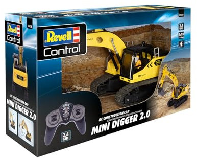 Revell Control RC Construction Vehicle Mini Digger I Maßstab 1:18 I Fernsteuerung 2.4 GHz I Präzise Steuerung I Robuste Metallkomponenten I Langlebiger Li-Ion Akku