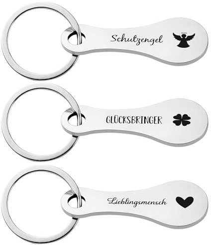 BOOMTOP 3 Einkaufswagenlöser Schlüsselanhänger Abziehbar Einkaufswagenchip Metall Einkaufschip für Einkaufswagen Glücksbringer Schutzengel Weihnachten Lieblingsmensch Advent Geschenk mit Beutel