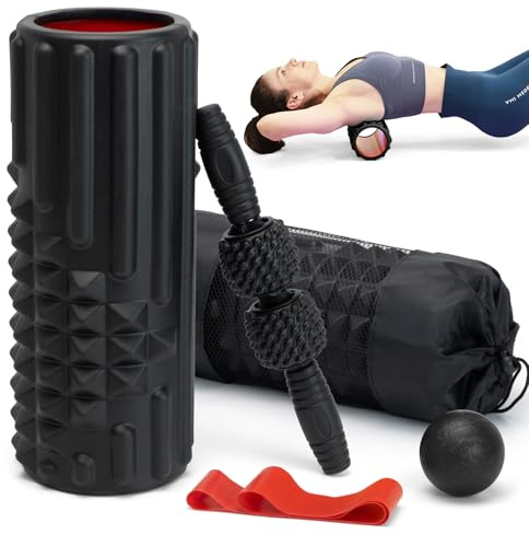 Zmarthumb Set di rulli in schiuma 5 in 1, rullo per la schiena dei punti trigger, rullo muscolare, palla da massaggio, borsa per il trasporto, rullo massaggiante, fascia di resistenza per massaggio