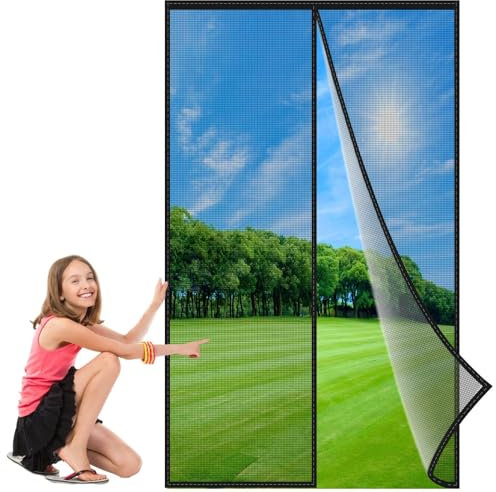 Magnet Fliegengitter Balkontür Insektenschutz 230x170 cm, Klebemontage Ohne Bohren, Magnet Fliegen Gitter Tür für Wohnzimmertür Schlafzimmertür Schiebetür Schwarz, Verstärkte