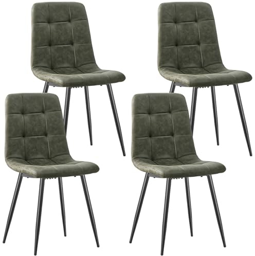 JIJIAN Esszimmerstühle 4er Set, Küchenstühle mit Techno Stoff, Oliv-Grün | Stühle Esszimmer mit Schwarzen Metallbeinen, Bis 120 kg Belastbar, Moderne Polsterstühle für Esszimmer Wohnzimmer Küche