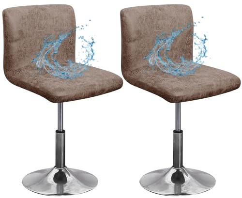 CLGTY Wasserdicht Barhocker Bezug Mit Rückenlehne, 2 Stück Stretch PULeder Stuhlhussen Barhocker Fleckschutz Waschbar Stuhlbezug Mit Elastischem Boden Für Esszimmerstuhl-Kamel-2 Stück