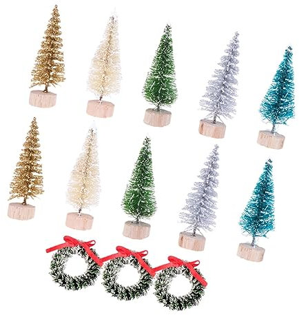 Beatifufu 27stücke Teiliges Weihnachtsdekor-Set Mit Miniatur-weihnachtsbäumen Und Holzsockel Kunstschnee-bäume Mit Kränzen Für Festliche Tisch Und Wohnraumgestaltung
