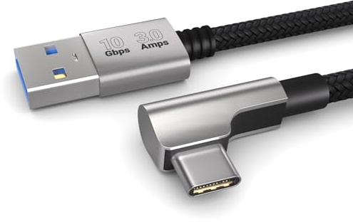 PAXO 1 m USB A auf USB C Kabel, 10 Gbit/s, 90°-Winkelstecker, 3A, USB 3.2 Gen2, USB Typ C Ladekabel und Datenkabel, schwarz