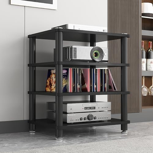 TV Rack HiFi Regal Audio Schrank Beistelltisch Plattenspieler Schallplattenständer Multifunktionales Ablageregal Stabiler Metallrahmen Einfach zu montieren für Wohnzimmer Büro.(Wit,60x40x50cm)