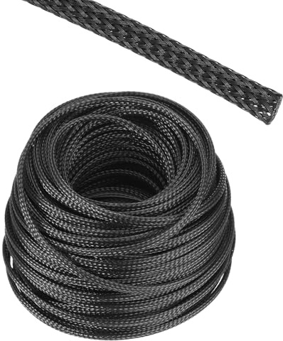 Rebower 100ft Pet Gaine Tressée Extensible 1/8 Pouce, Gaine Tressée Pet pour Gestion De Câbles [pour Protection De Câbles Audio Vidéo Bureau Domestique]-Noir