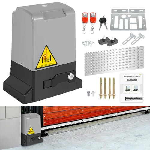 Joparri Accionamiento automático para puerta corredera de 370 W, 12 m, accionamiento para puerta de garaje hasta 800 kg, accionamiento de puerta de patio, alcance del mando a distancia 50 m, con 2