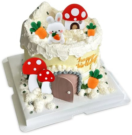 Blumomon 6Pcs Rabbit Cake Topper Set - Rabbit Theme Birthday Cake Decorations for Boy Girl Baby Shower & Party