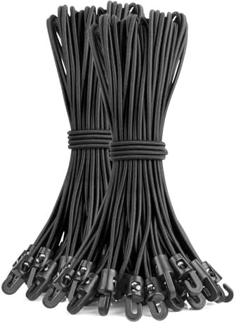 Bungee Cords with Hooks 10 Inch, 50 PCS Short Bungee Cord Straps with UV Resistant, 4 MM Diameter Small Tarpaulin Hooks for Tarps, Tents, Basic Securing