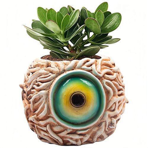 Orange Monster Eye Pflanzgefäß, kreativ, einzigartiger Auge, Pflanztopf aus Kunstharz, Sukkulenten, Topf mit Drainage, für Outdoor-Gartendekoration und Heimdekoration (Orange)