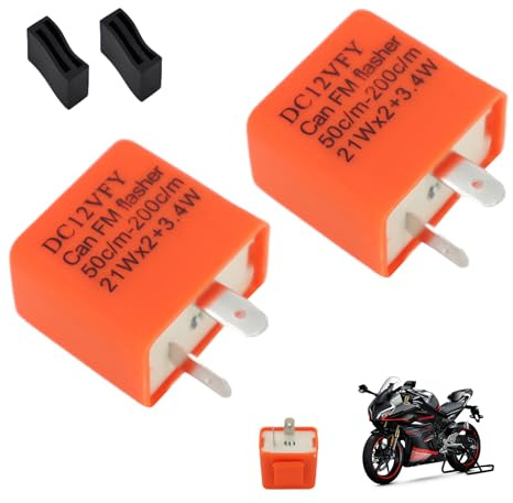 2 Pcs 12V 2 Pin Flasher Relay, LED Turn Signal Flasher Relay, Motorcycle Adjustable Indicator for Motorcycle & Car Blinker, Universal Motorbike, Waterproof, No Hyper Flashing (orange)
