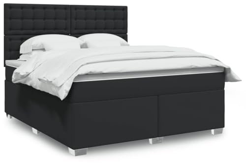 MOBCANT Boxspringbett mit Matratze, Futonbett Bettstütze Tagesbett Betten Geeignet für Schulen Gästezimmer Schlafzimmer Wohnungen Schwarz 180x200 cm Kunstleder