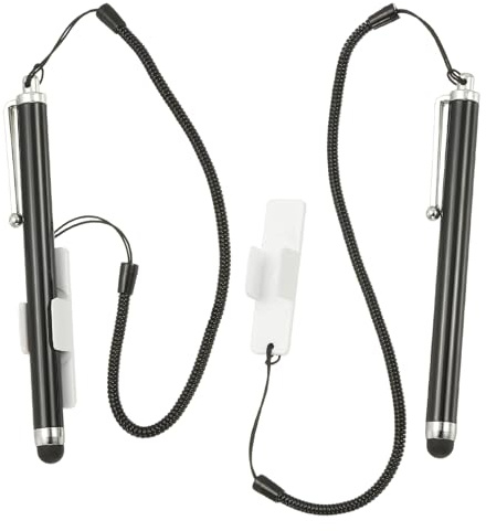 PATIKIL 2 Pcs Screens Capacitive Pen with Spring Rope Fixing Base High Sensitivity for Mobile Phone Car Navigation GPS POS Tablet Laptop, Black/White