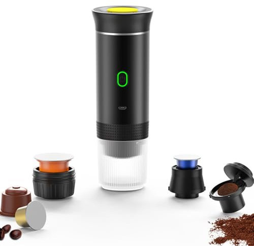 KYZTMHC Portable Coffee Machine, Rechargeable 12V Espresso Maker with Carrying Case for Camping & Car, Fast Heating, Black Compatible with K-Cup Capsules & Ground Coffee