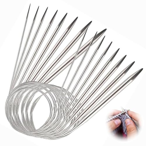 Juego de 8 Agujas de Tejer Circulares de Acero Inoxidable, Agujas de Tejer Suéter Agujas de Hilo Agujas de Ganchillo de Doble Cabeza de 80 cm Para Tejer Proyectos(2/2,5/3/4/5/6/7/8 mm)