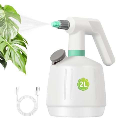 Pulverizador Eléctrico Recargable 2L, Uten Pulverizador Automático a Batería con Boquilla Ajustable, Motor Silencioso, Gran Capacidad para Riego, Limpieza