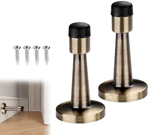 2Pcs Door Stoppers Antique Brass Door Stopper for Wall Protector Silent Wall Mounted Door Stop with Anti-Collision Rubber Skirting Board Elegant Door Stop for Indoor Hotel Home Office