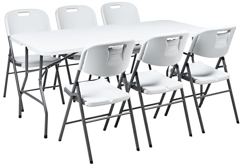 Beliani Gartenmöbel-Set 6-Sitzer rechteckiger Tisch klappbare Stühle mit Stahlbeinen weiß Cugnoli