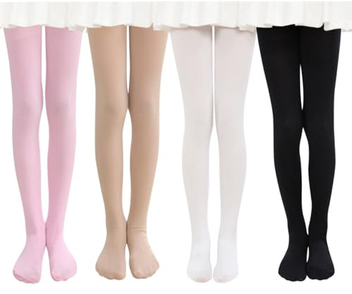 Rainjia 4 Pezzi Collant da Danza per Bambine 0-12 Anni - Calzamaglia Elastici Professionali per Balletto e Scuola, Morbidi e Atletici, (Bianco/Nero/Rosa/Carne)