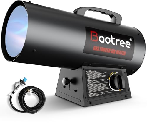 Baotree 12,500 BTU Forced Air Propane Heater, 10 ft Hose with Regulator Included,Portable Space Heater for Garage, Adjustable Liquid Propane for Shop, Jobsite, Construction Sites