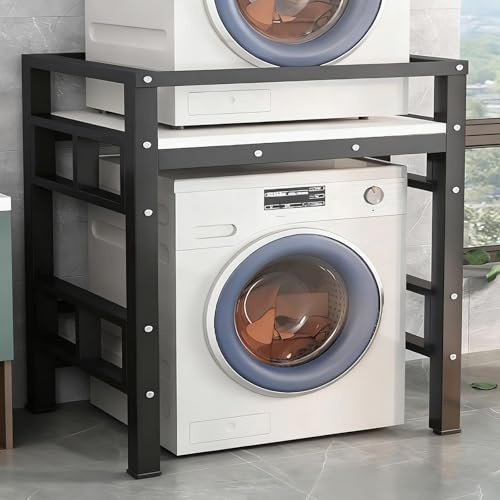 Kit Superposition Machine à Laver Sèche-Linge, capacité de charge de 500 kg, Structure Acier 4x4cm Renforcée, Pieds Anti-Dérapants Réglables(Top-loading-White D)