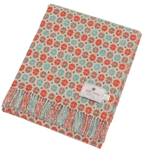 Bronte Dales By Moon Milan Merino Wool Throw Coral/Mint 100% Merino Wool Blanket British UK-Made Warm Gift