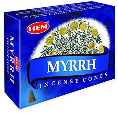 HEM Myrrh Incense Cones – Pack of 12 (Total 120 Cones) | Natural Long-Lasting Fragrance | Air Purifier & Stress Relief | Ideal for Meditation, Yoga & Positivity