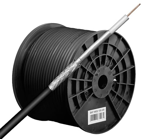 Goobay 67103 Outdoor SAT Koaxialkabel Satellitenkabel 100 dB / Antennenkabel 100m / 2fach geschirmt / Außen Fernsehkabel / CCS Koax SAT Kabel / Schwarz / 100m